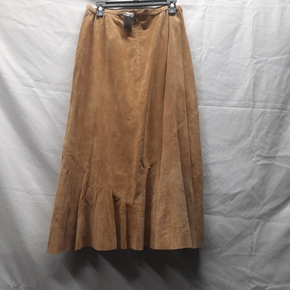 New Chico's Design Tan/Camel 100% Leather lined maxi fit and flare skirt Size 2 - Picture 2 of 6